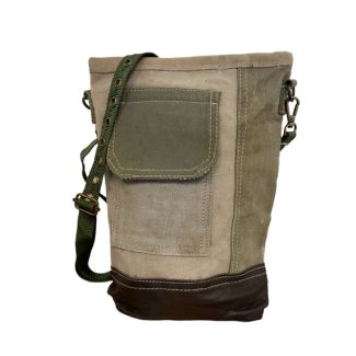 Recycled Military Tent Crossbody Bag with Leather Accent