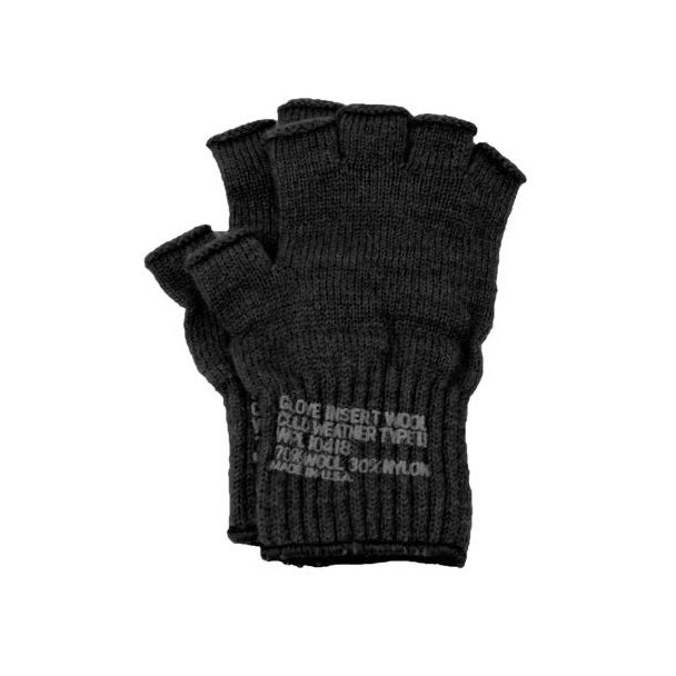 Fingerless Military Specs Wool Glove Liners: Black