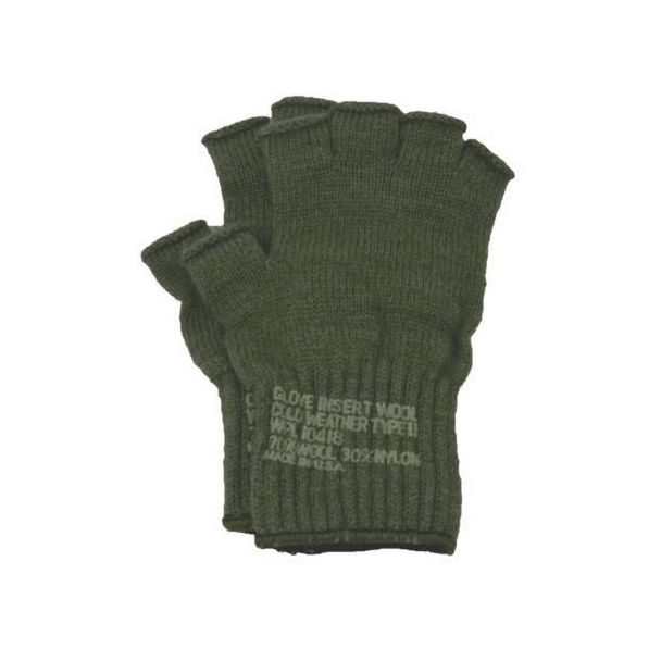 Fingerless Military Specs Wool Glove Liners: Drab Green