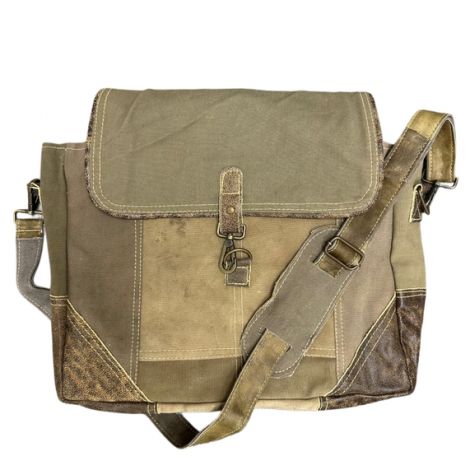 Vintage Leather and Recycled Military Tent Messenger Bag