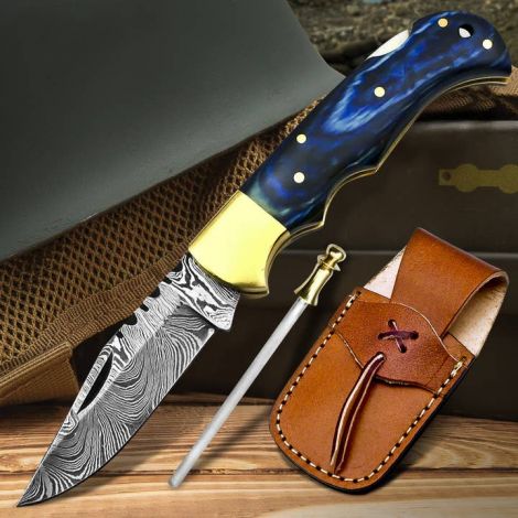 6.5" Handmade Damascus Folding Knife