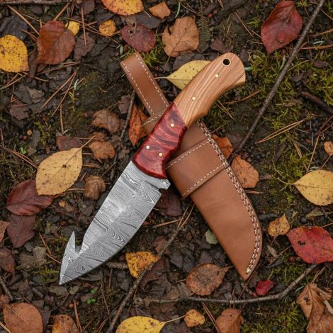 8" Handmade Damascus Steel Knife with Leather Sheath