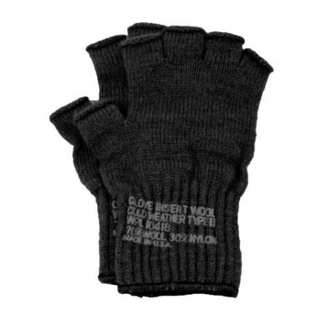 Fingerless Military Specs Wool Glove Liners: Black